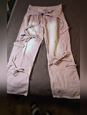 Unbrande Cotton Rose Bow Pants Size XL K-Pop NY Fashion Cargo Y2K Vibes